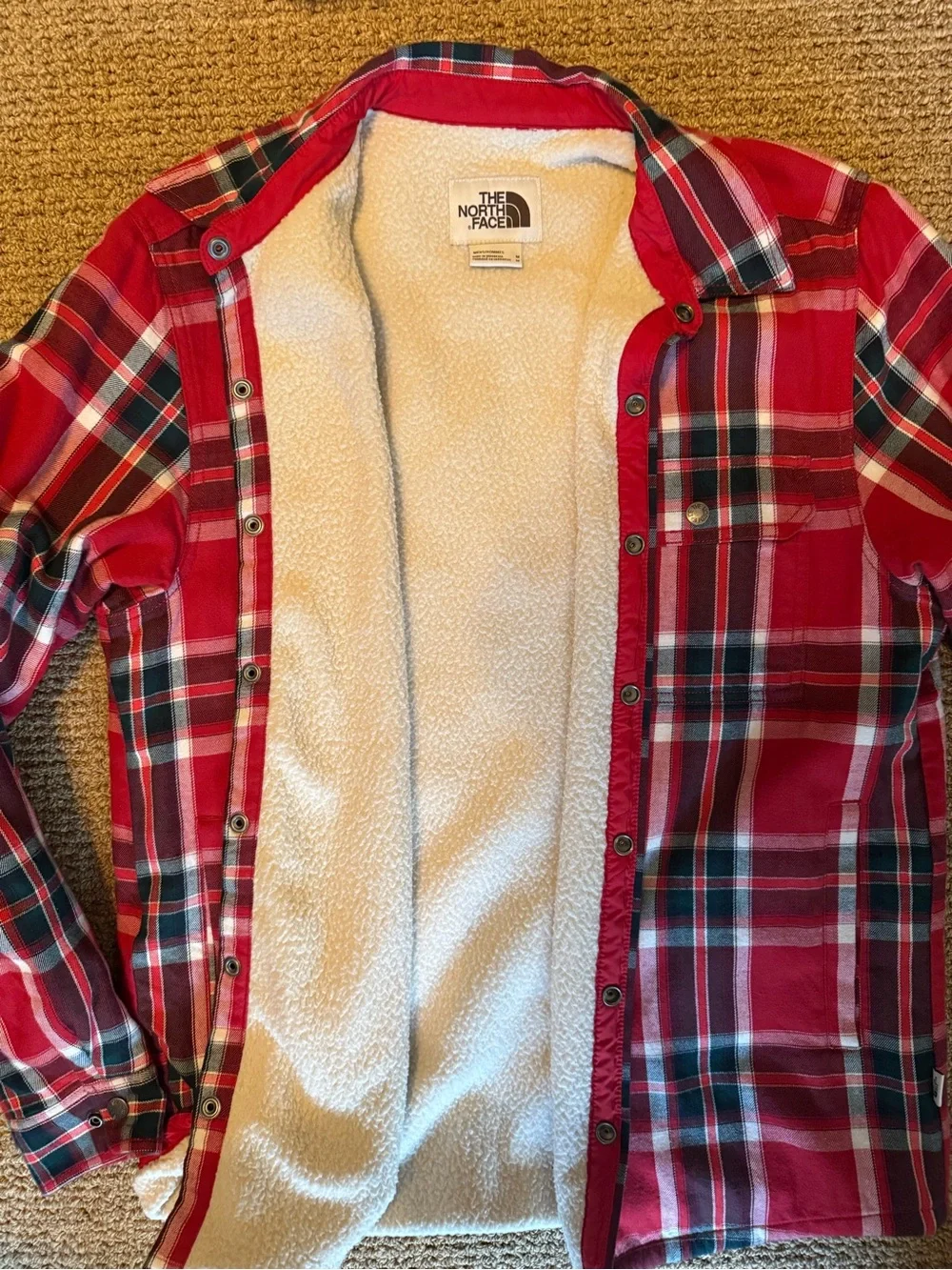 The North Face Red Plaid Long-Sleeve Fleece lined Button-Down shirt